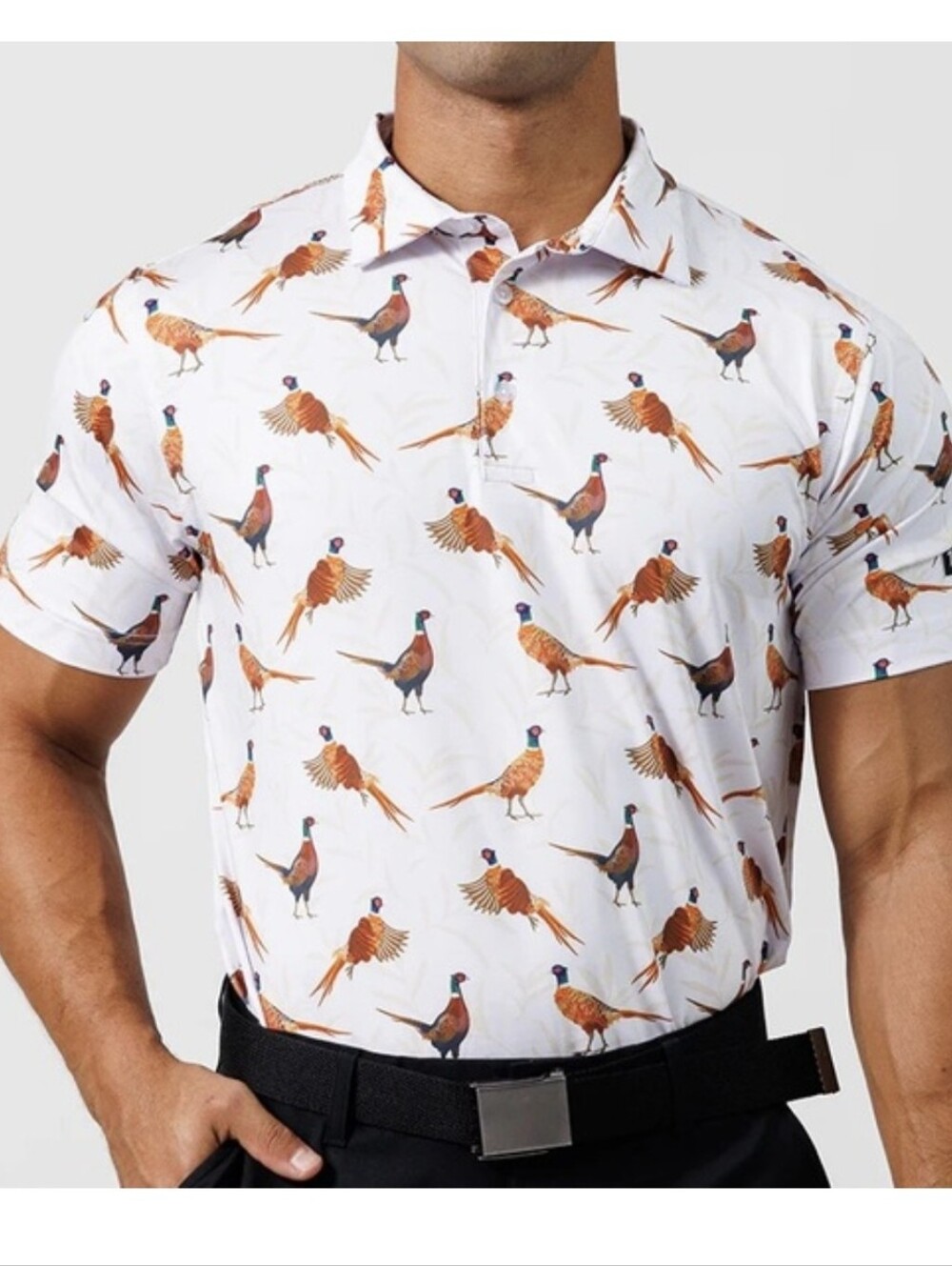 Waggle Pheasant Print Golf Polo Shirt Size Large NWT